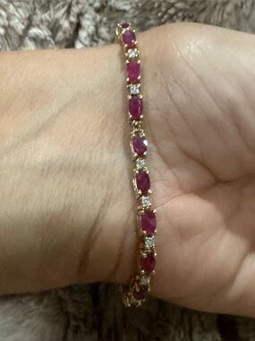 Stunning 14K Yellow Gold Natural Ruby & Diamond Tennis Bracelet 7 Estate